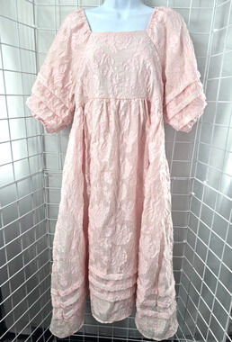 Pink Desert Pink on Pink Floral Lined Ruffled Sleeves Dress Size L